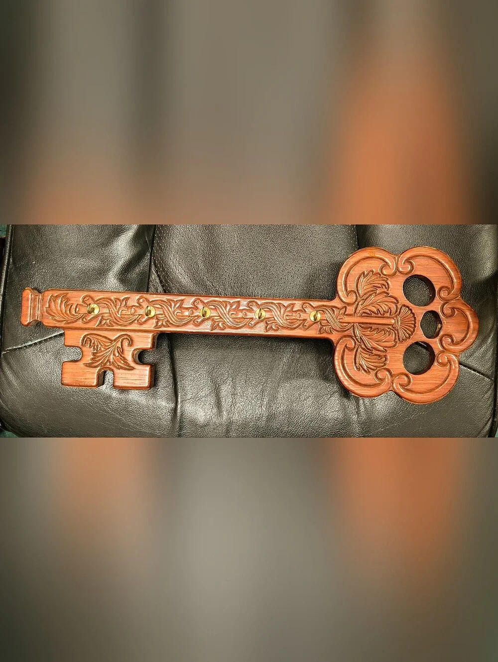 Vintage Carved Wooden Skeleton Key Organizer